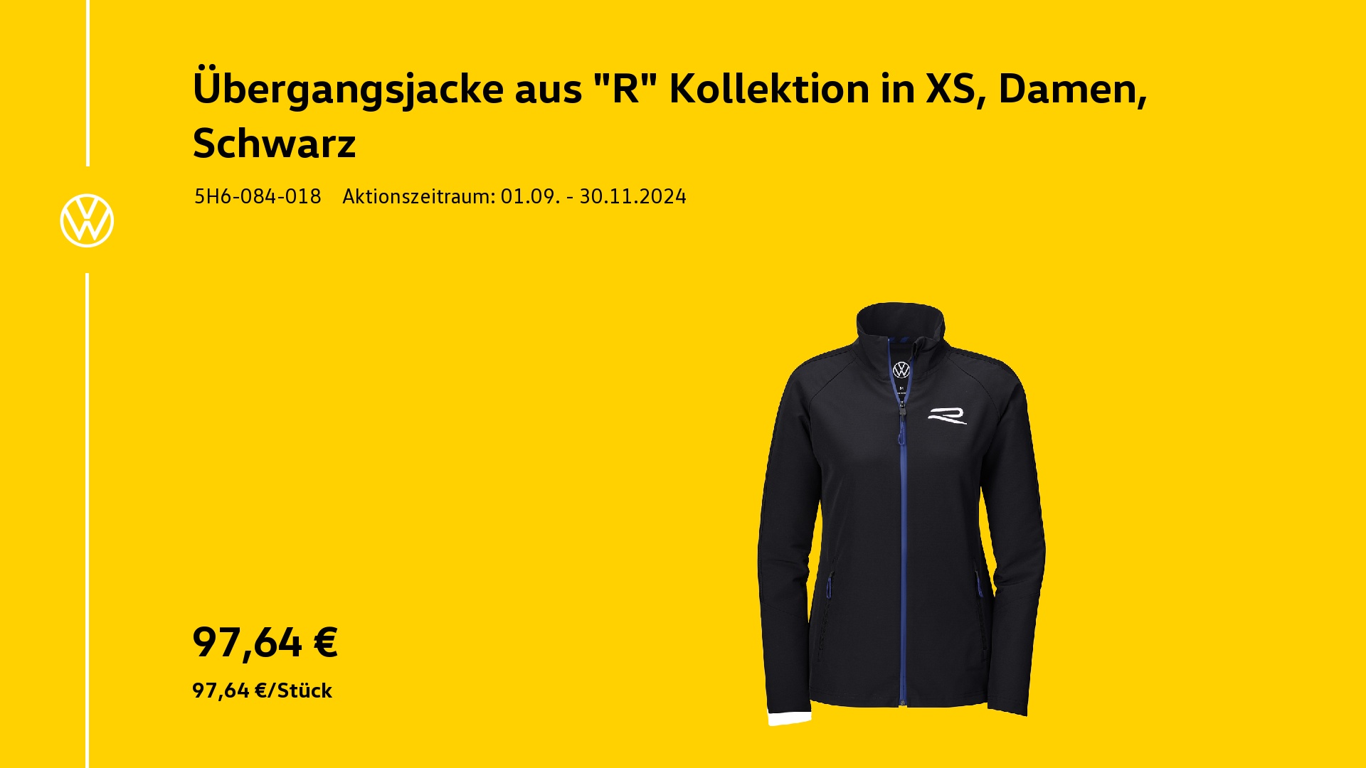 Original Volkswagen Übergangsjacke "R" Kollektion Größe XS Damen Schwarz